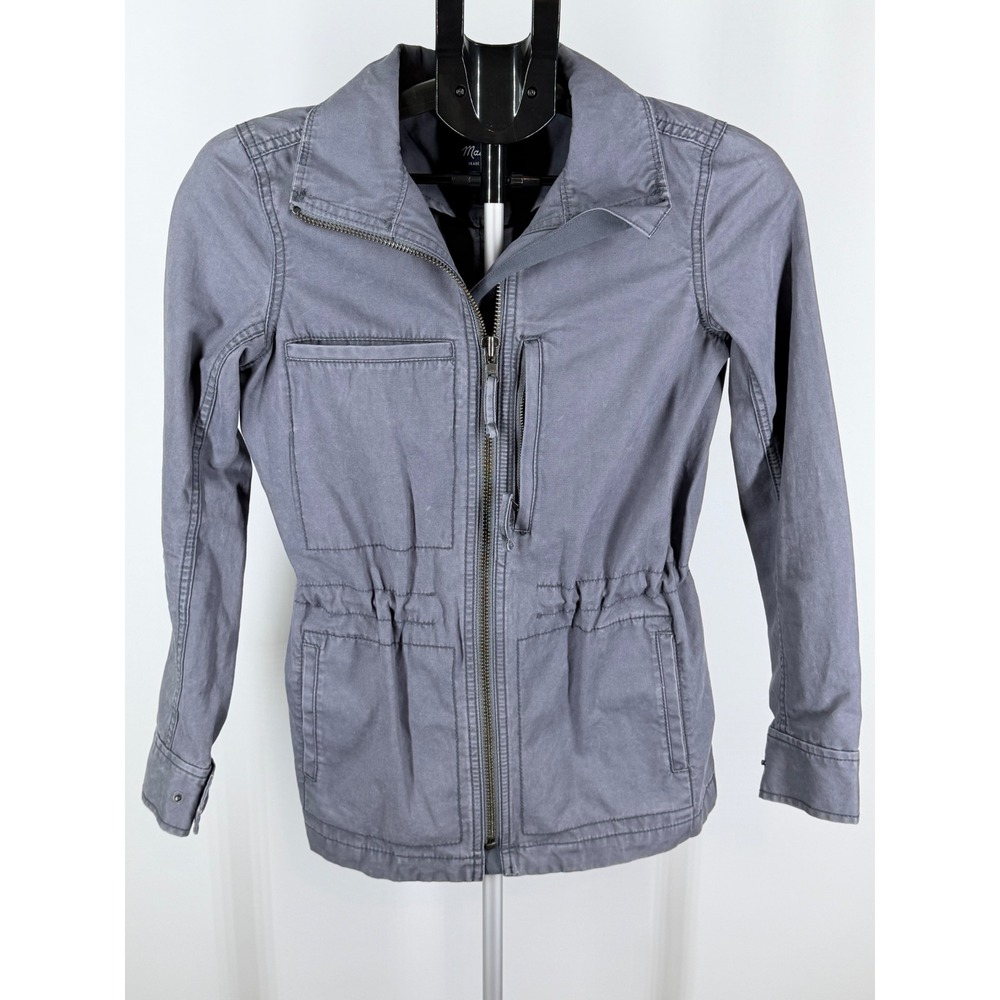 Madewell Womens Grey Cotton Utility Field Jacket Zip Up Drawstring Waist XS